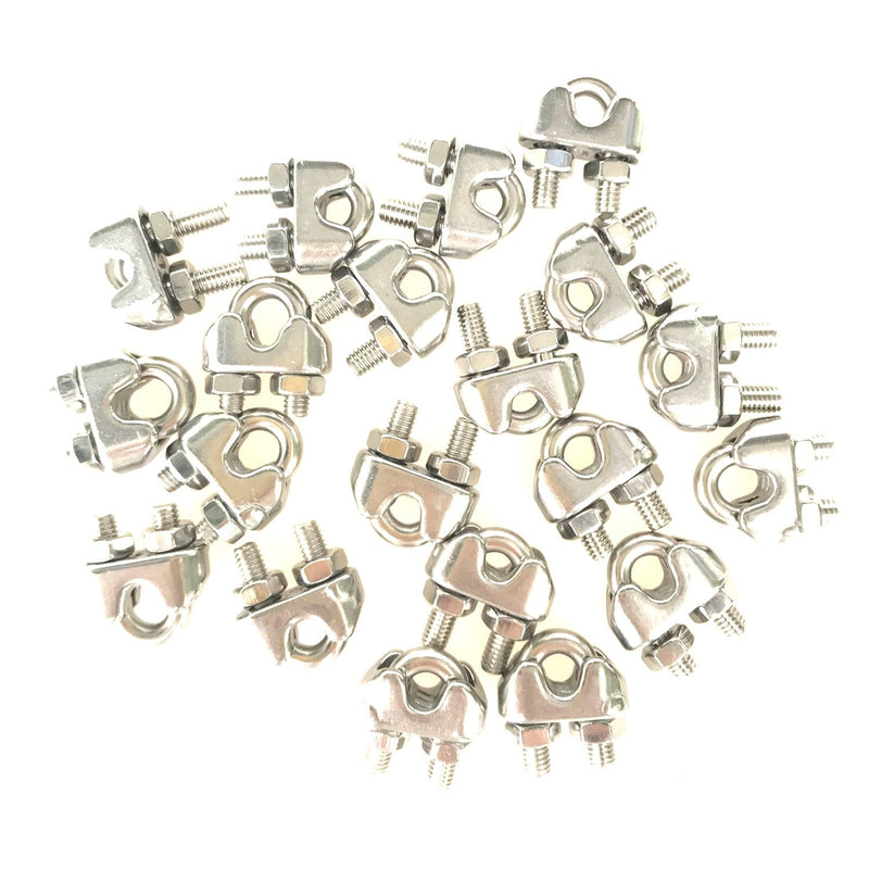  [AUSTRALIA] - HEVERP 20PCS 1/8 Inches M3 Stainless Steel Wire Rope Cable Clip Clamp