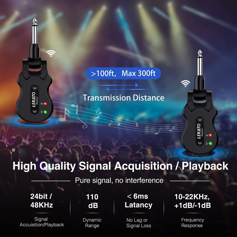  [AUSTRALIA] - LEKATO 5.8Ghz Wireless Guitar System 4 Channels Audio Digital Guitar Transmitter Receiver 300 Feet Transmission Range