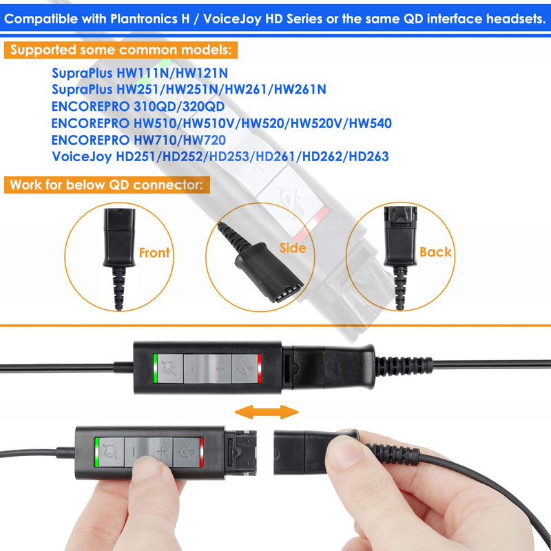 QD(Quick Disconnect) Connector to USB Adapter Cable with Volume Adjuster, Mute for Speaker and Microphone Separately Compatible with Any Plantronics and VoiceJoy Headset QD Plug U20 USB Adapter - LeoForward Australia