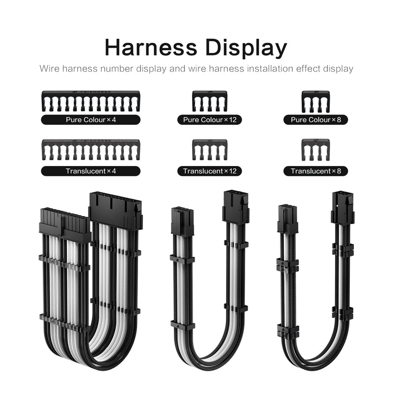  [AUSTRALIA] - Asiahorse Customization Mod Sleeve Extension Power Supply Cable Kit 18AWG ATX/EPS/8-Pin PCI-E/6-pin PCI-E (White-Black-Mix) MIX COLOR white-black