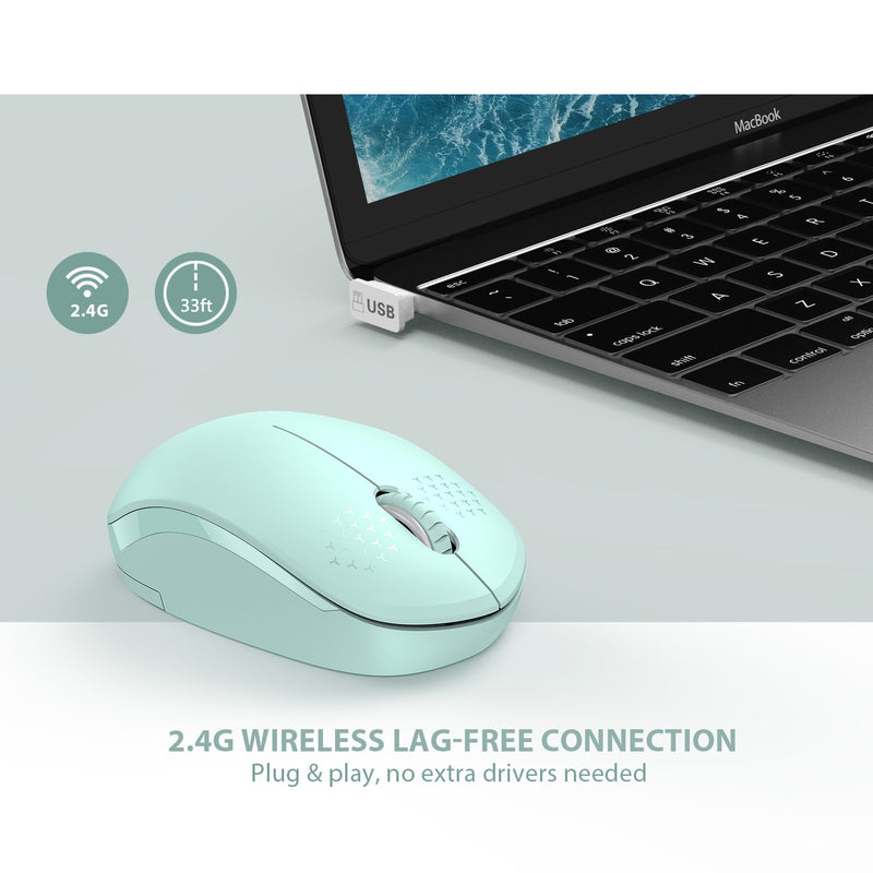 seenda Wireless Mouse, 2.4G Noiseless Mouse with USB Receiver - Portable Computer Mice for PC, Tablet, Laptop with Windows System - Mint Green A Green - LeoForward Australia