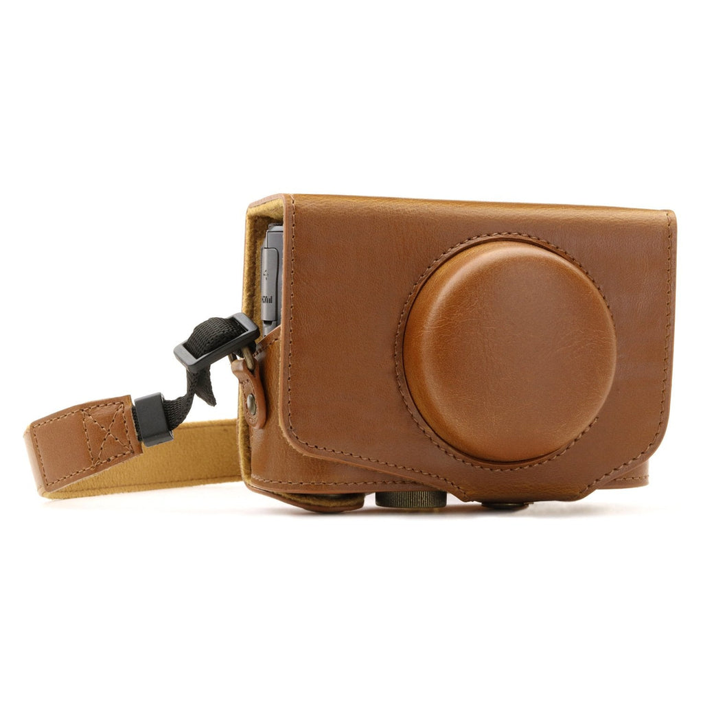  [AUSTRALIA] - MegaGear MG1175 Canon PowerShot SX740 HS, SX730 HS Ever Ready Leather Camera Case with Strap - Light Brown