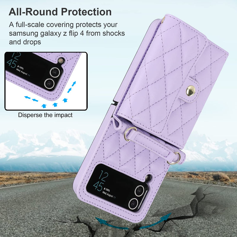  [AUSTRALIA] - KIHUWEY Crossbody Wallet Case for Samsung Galaxy Z Flip 4, Purse with Credit Card Slot Holder RFID Blocking PU Leather Adjustable Lanyard Detachable Strap Wrist for Women (Purple) Purple