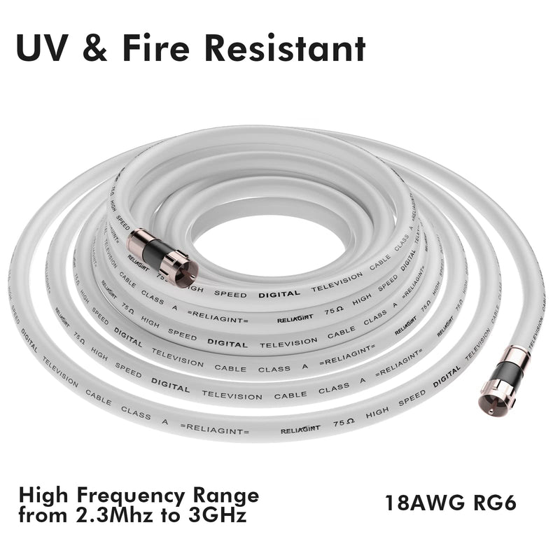  [AUSTRALIA] - RELIAGINT 6FT RG6 Coax Cable with F81 Coaxial Cable Extender, White TV Cable F Pin Connectors, Low Loss High Speed TV Cable Wire for Digital TV Aerial, Antenna, Dish Satellite Cable Extension, 6' 6 FT