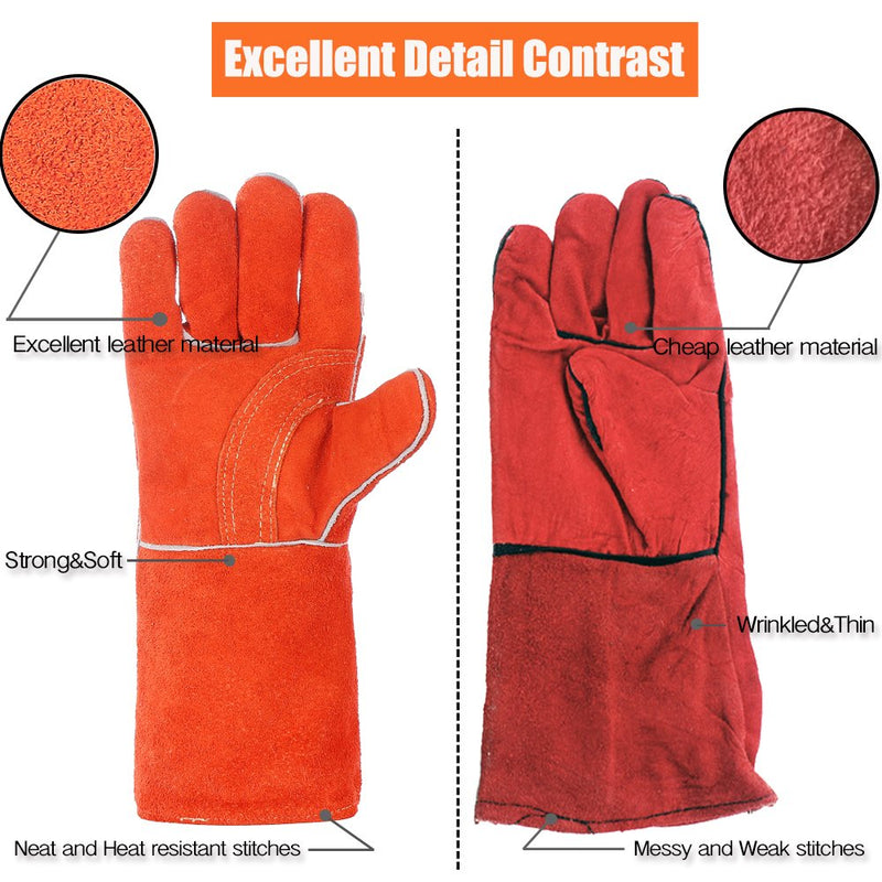  [AUSTRALIA] - QeeLink Welding Gloves - Heat Resistant & Wear Resistant Lined Leather and Fireproof Stitching - For Tig/Mig Welders/Fireplace/BBQ/Gardening/Grilling/Stove (14-inch, Orange) 14-inch