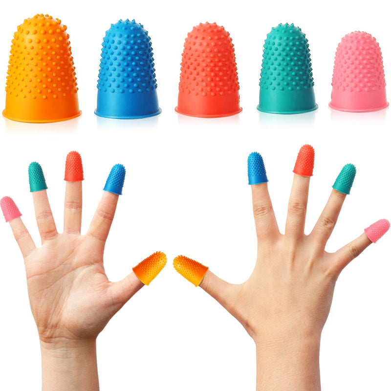  [AUSTRALIA] - 10 Pieces Rubber Finger Tips Silicone Thimble Finger Pads Grips Thick Reusable Finger Protector Fingertip with a Box for Money Counting Collating Writing Sorting Sport Games in 5 Sizes and Colors