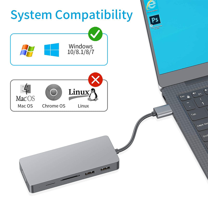 [AUSTRALIA] - USB 3.0 to VGA Adapter,5-in-1 USB Hub 3.0 with VGA 1080p,2 USB 2.0 Ports,SD/Micro SD Card Reader,Compatible with Windows 7/8/8.1/10 Laptop PC[NOT Support MAC,Chrome,Linux]
