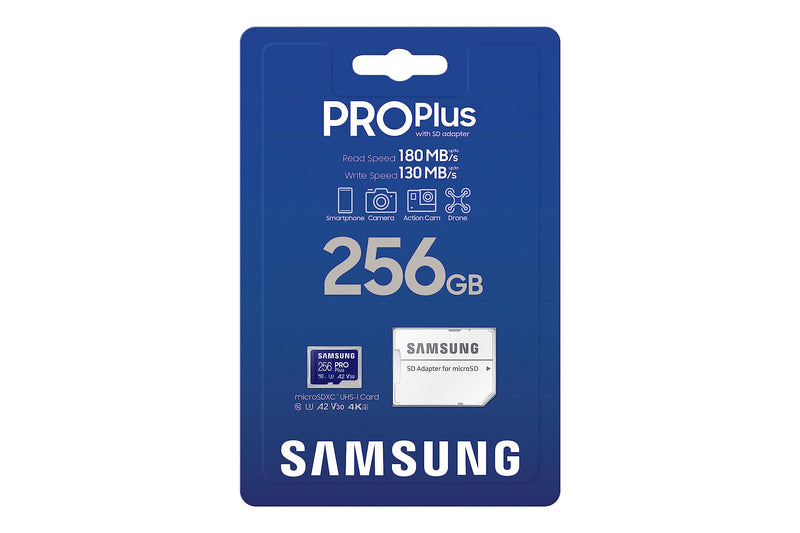  [AUSTRALIA] - SAMSUNG PRO Plus microSD Memory Card + Adapter, 256GB MicroSDXC, Up to 180 MB/s, Full HD & 4K UHD, UHS-I, C10, U3, V30, A2 for Android Phones, Tablets, GoPRO, DJI Drone, MB-MD256SA/AM, 2023 New PRO Plus Read/Write 180/130MB/s