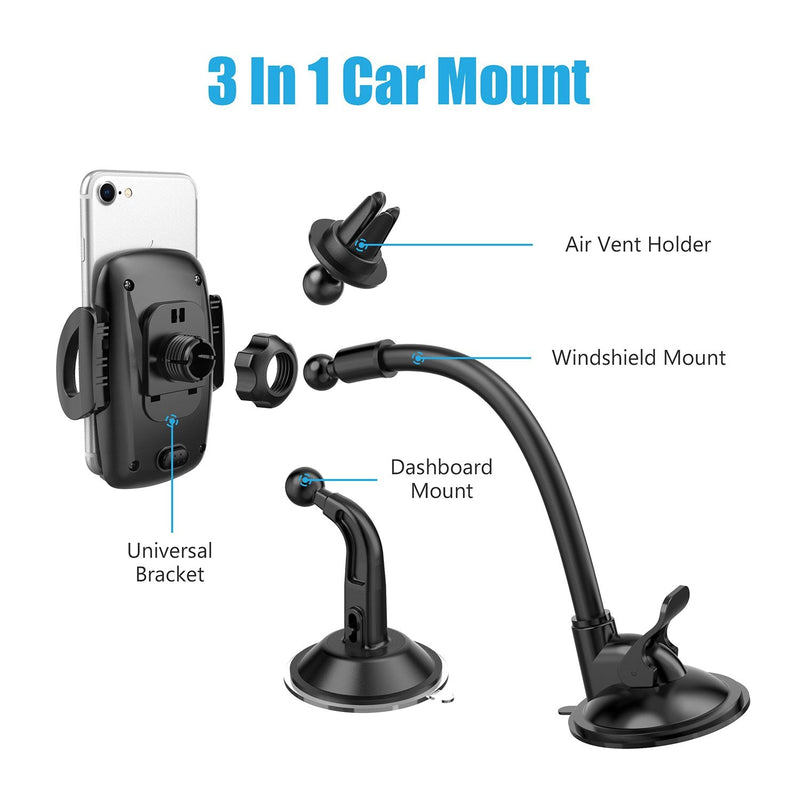  [AUSTRALIA] - WixGear 3-in-1 Universal Car Phone Mount, Phone Holder for Car, Cell Phone Car Mount Air Vent Holder with Dashboard Mount and Windshield Mount for Cell Phones