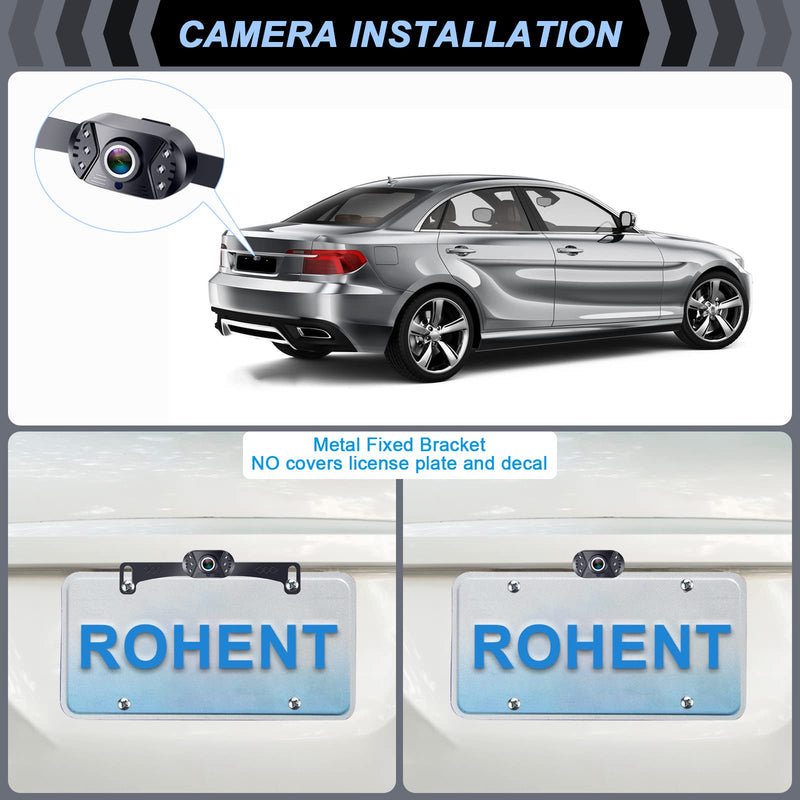  [AUSTRALIA] - Rohent Backup Camera Car Reverse - Upgrade Hidden Bracket IP69K Waterproof Night Vision HD Rear View License Plate Cam Universal for Car Truck SUV 170° Wide View Angle - N11