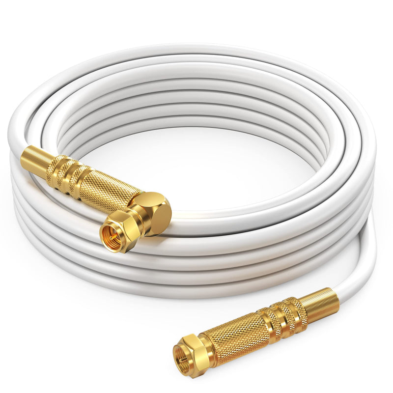  [AUSTRALIA] - RG6 Quad Shield Coaxial Cable 25 Feet, 90 Degree Angled Cable Cord for TV Cable Wire, Coax Cable 25 Ft 1 Pack White