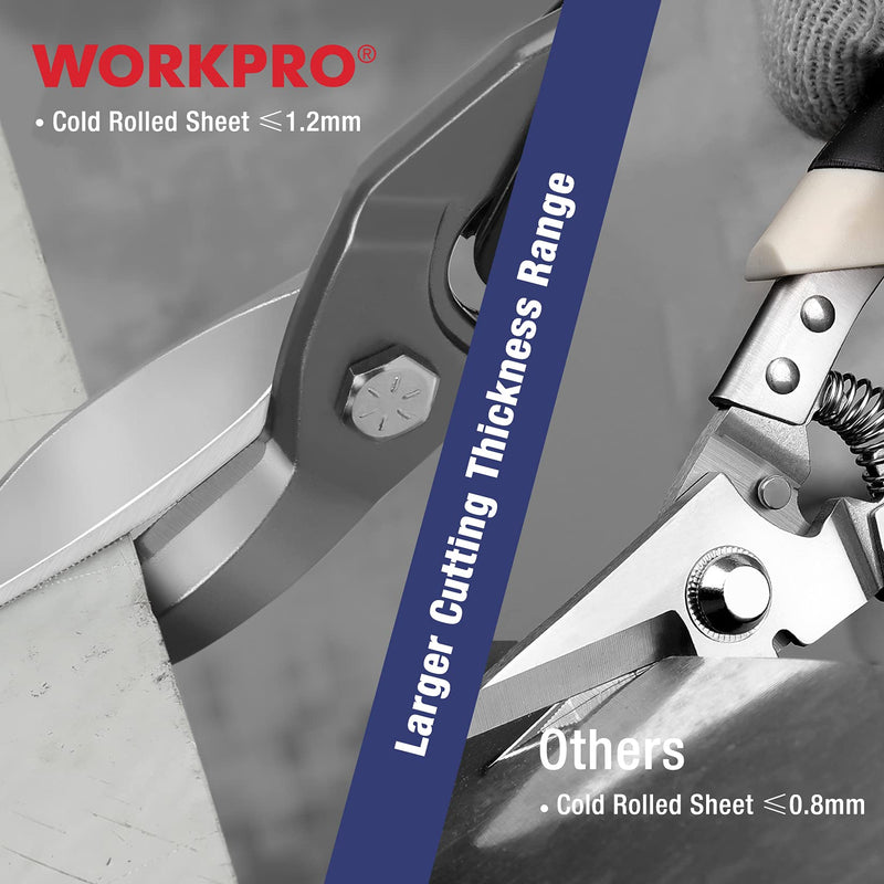  [AUSTRALIA] - WORKPRO 10" Aviation Snips, Straight Cut Tin Snips, Metal Cutting Shears with Safety Latch and Hanging Hole, Cr-V Steel Sharp Teeth & Non-slip Handle