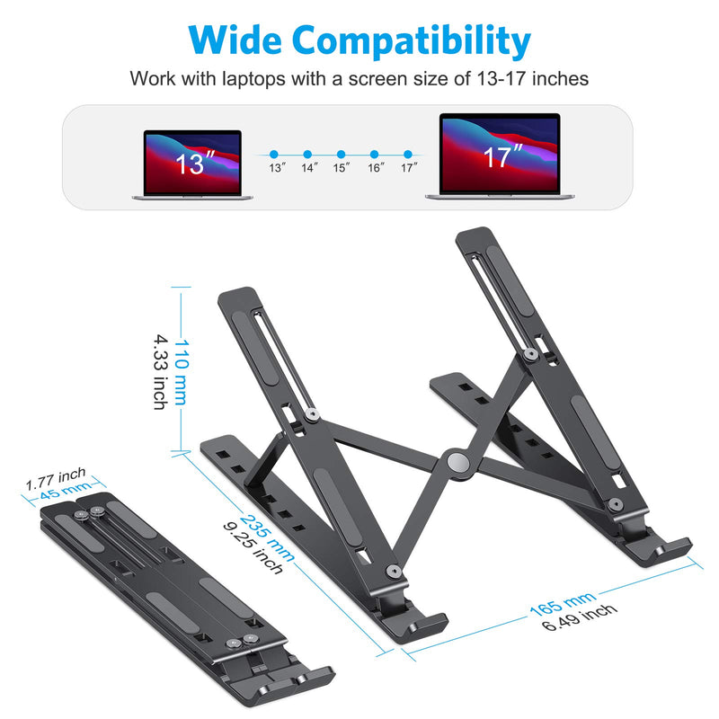  [AUSTRALIA] - OMOTON Laptop Stand, Adjustable Laptop Stand for Desk, Portable Foldable Laptop Holder, Aluminum Laptop Cradle, Compatible MacBook Air, MacBook Pro, HP, Dell, Lenovo More (Up to 14 inch) (Black) Black