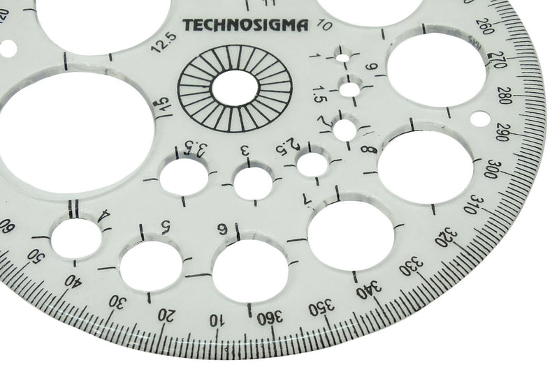 Technosigma Plastic Radius Template Drawing Scale Clear Pro - Circle Protractor - LeoForward Australia