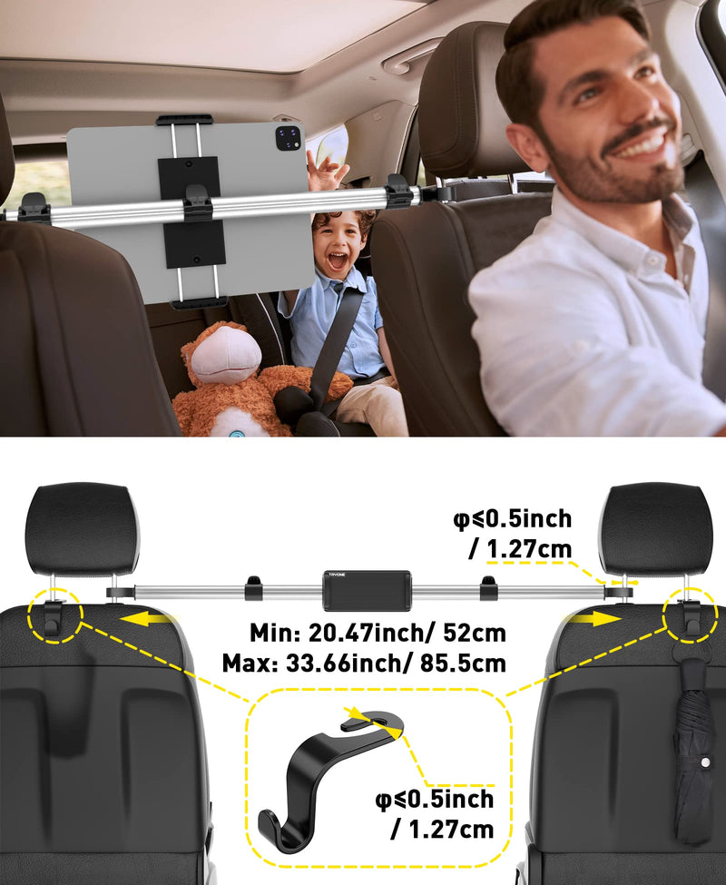 [AUSTRALIA] - Car Tablet Holder Mount for iPad: Tryone Headrest Tablet Stand for Car Back Seat Compatible with iPad Pro Air Mini | Galaxy Tab | Kindle Fire HD | Switch OLED or Other 4.7 -12.9" Devices Silver