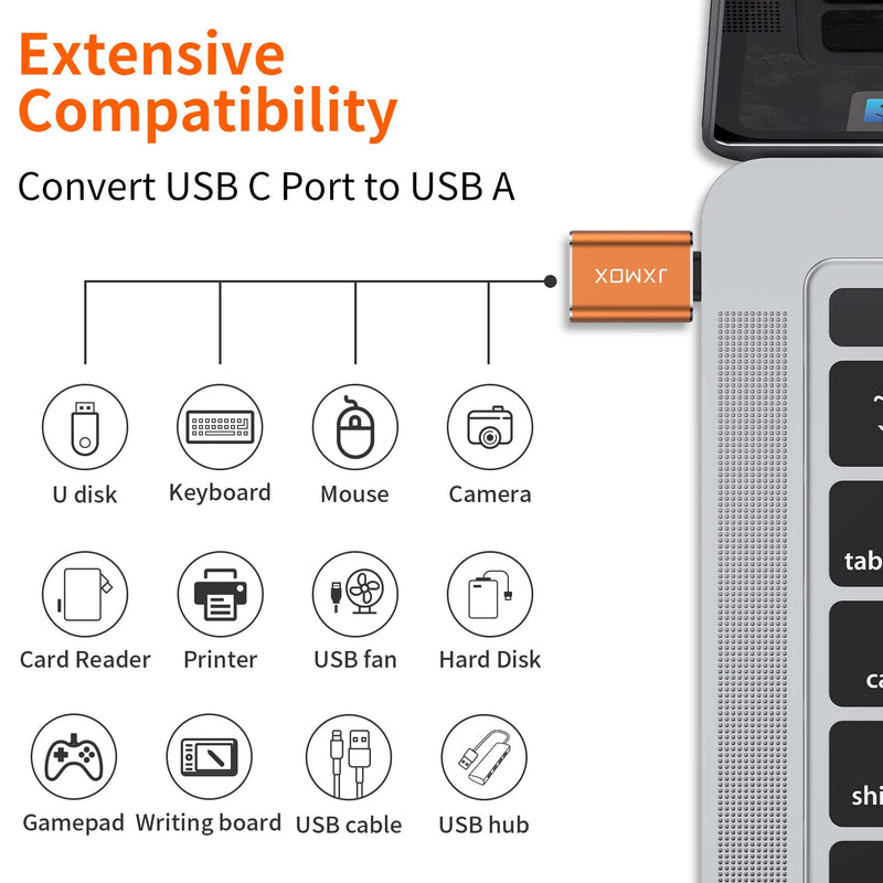  [AUSTRALIA] - USB C to USB Adapter [2-Pack], Thunderbolt 3 to USB 3.0 OTG Adapter Compatible MacBook Pro,Chromebook,Pixelbook,Microsoft Surface Go,Galaxy S8 S9 S10 Plus,Note 8 9,Pixel 2 3(Orange) Orange