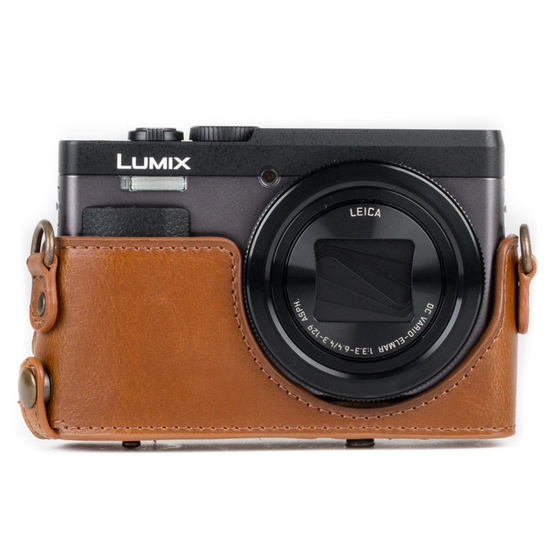  [AUSTRALIA] - MegaGear MG1260 Ever Ready Leather Camera Case compatible with Panasonic Lumix DC-ZS80, DC-ZS70, DC-TZ95, DC-TZ90 - Light Brown