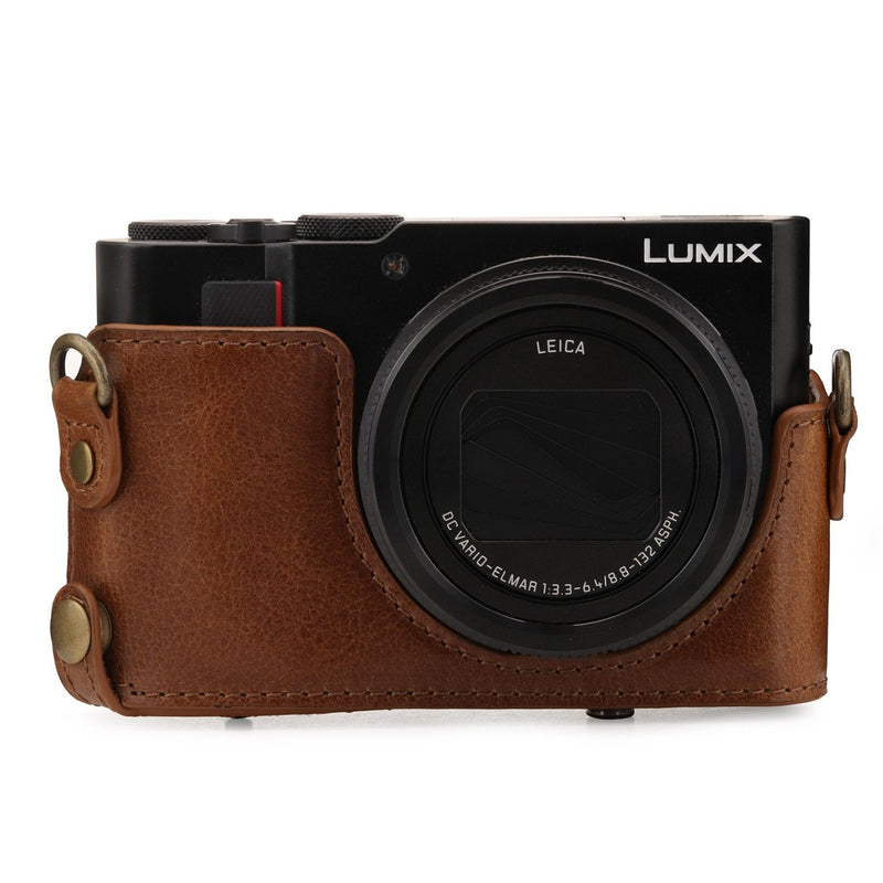  [AUSTRALIA] - MegaGear Ever Ready Genuine Leather Camera Case Compatible with Panasonic Lumix DMC-ZS100, DC-ZS200 Brown