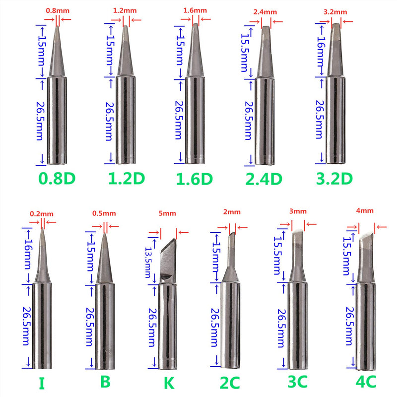  [AUSTRALIA] - Bojack 11 soldering iron tips set and 1 free high temperature cleaning sponge for 936 937 938 942 951 969 907 907-ESD 900M 900M-ESD 852 852D soldering station