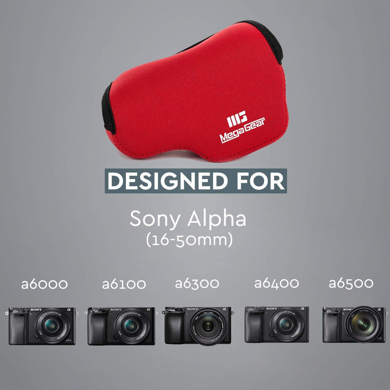  [AUSTRALIA] - MegaGear MG064 Ultra Light Neoprene Camera Case Compatible with Sony Alpha A6400, A6500, A6300, A6000 (16-50 mm)-Red (MG067) Red