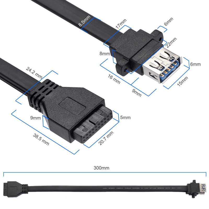  [AUSTRALIA] - BEYIMEI 2 Ports USB 3.0 Front Cable, 19-pin Socket to Dual Type-A Plug, Suitable for Replacing The USB Connection of The Computer Housing (0.3 m / 0.98ft) BLACK