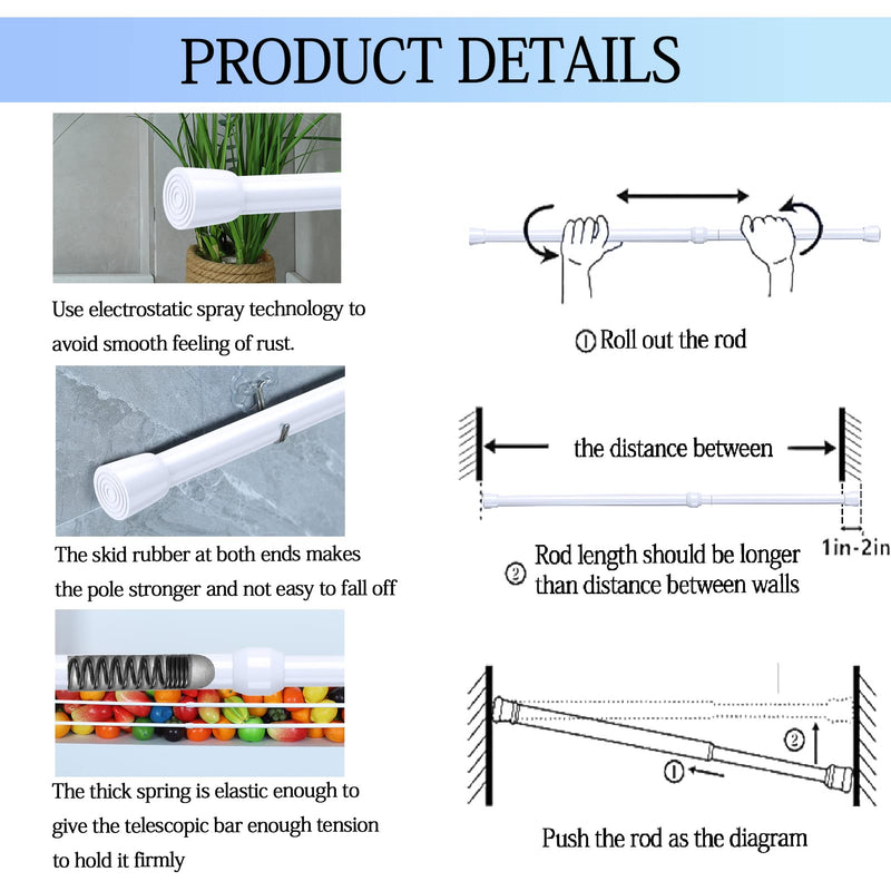  [AUSTRALIA] - AIZESI 1pcs Tension Curtain Rod Spring Tension Rod Short Curtian Rods No Drilling Expandable Spring Loaded Curtain Tension Rod Adjustable 26 to 39 inch,Best Use Range 28 to 36 inch，White 26" to 39"-1Pcs