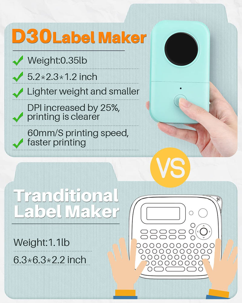  [AUSTRALIA] - Label Maker,Phomemo D30 Small Label Printer Handheld Portable Bluetooth Label Maker with Tape, Multiple Templates Available for Smartphone Easy to use for Home, Office Organization,Green Green