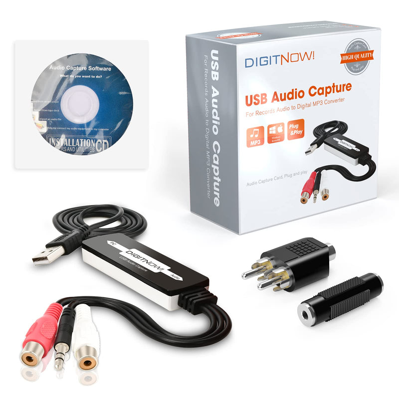  [AUSTRALIA] - DIGITNOW USB Audio Capture Card Grabber for Vinyl Cassette Tapes to Digital MP3 Converter, Support Mac & Windows 10/8.1/8 / 7 / Vista/XP