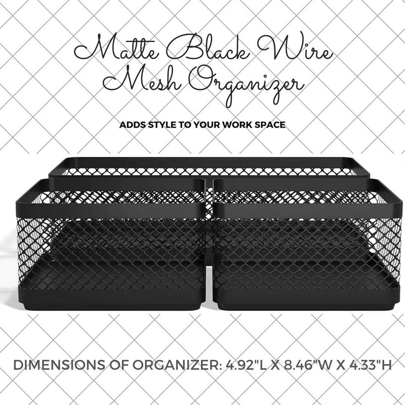 1InTheOffice Mesh Collection Desk Drawer Organizer Tray 3 Compartment - Stackable, Matte Black - LeoForward Australia