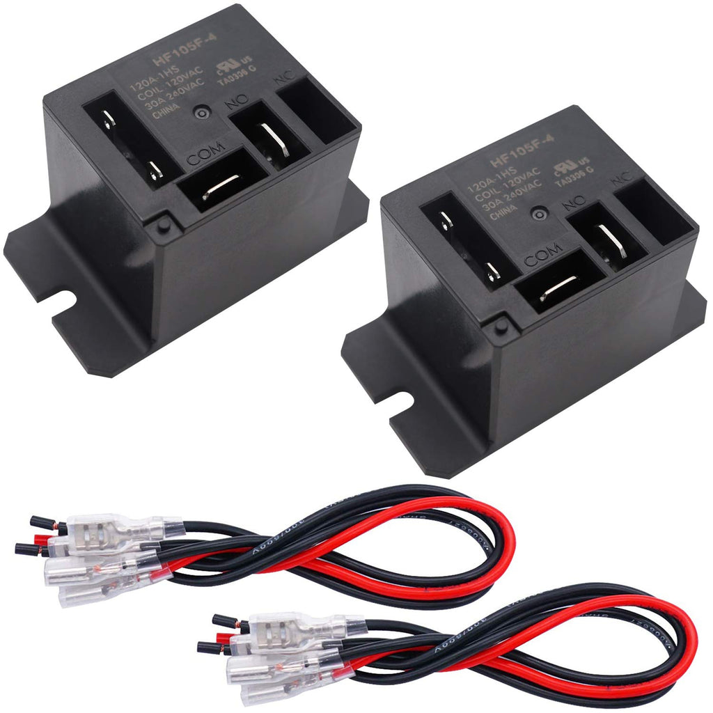  [AUSTRALIA] - Tnisesm 2PCS Power Relay SPST(1 NO) AC120V Coil, 30A SPST 120 VAC with Flange Mounting and 8 Quick Connect Terminals Wires Mini Relay HF105F-4-AC120V-8X