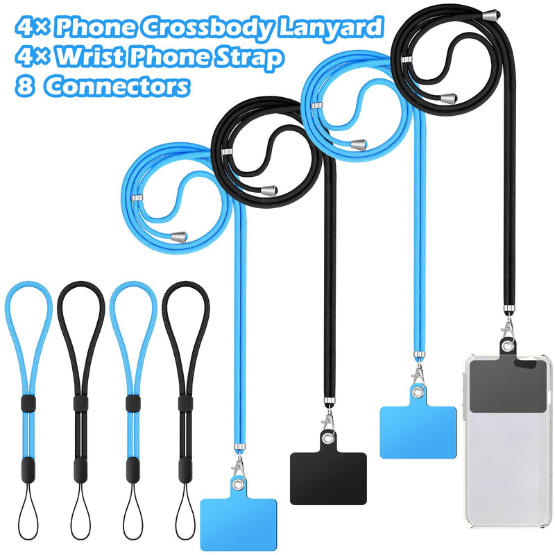  [AUSTRALIA] - Phone Lanyard, 4 Pack Universal Phone Crossbody Lanyard Holder for Around The Neck for Women,4 Pack Wrist Key Chain Lanyard and 8 Phone Tab Compatible with Most Smartphones