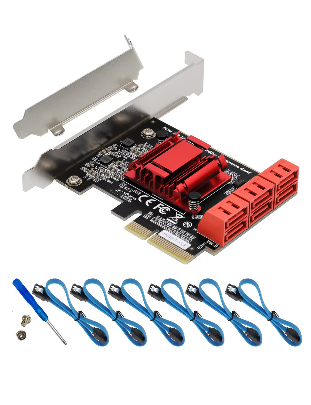  [AUSTRALIA] - PCI-E SATA Expansion Card X4 6 Ports SATA PCIe Card 6Gbps Expansion Controller Adapter Card with 6 SATA Cables and Low Profile Bracket, Soft-Raid(ASM1166) 6 Ports SATA PCIE X4