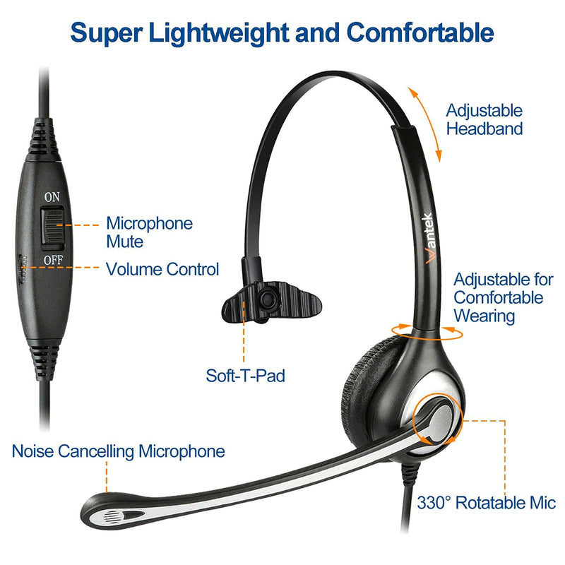  [AUSTRALIA] - Phone Headset RJ9 with Microphone Noise Cancelling & Mute Switch, Telephone Headset Hands Free Compatible with Polycom VVX310 VVX410 Plantronics S12 Avaya 1408 1416 Northern Telecom Landline Phone Black