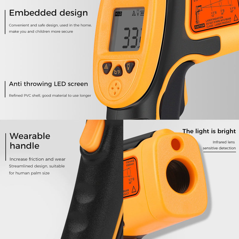  [AUSTRALIA] - Infrared Thermometer, Digital IR Laser Thermometer Temperature Gun -26°F~1022°F (-32°C～550°C) Temperature Probe Cooking/Air/Refrigerator - Meat Thermometer Included -Non Body Thermometer