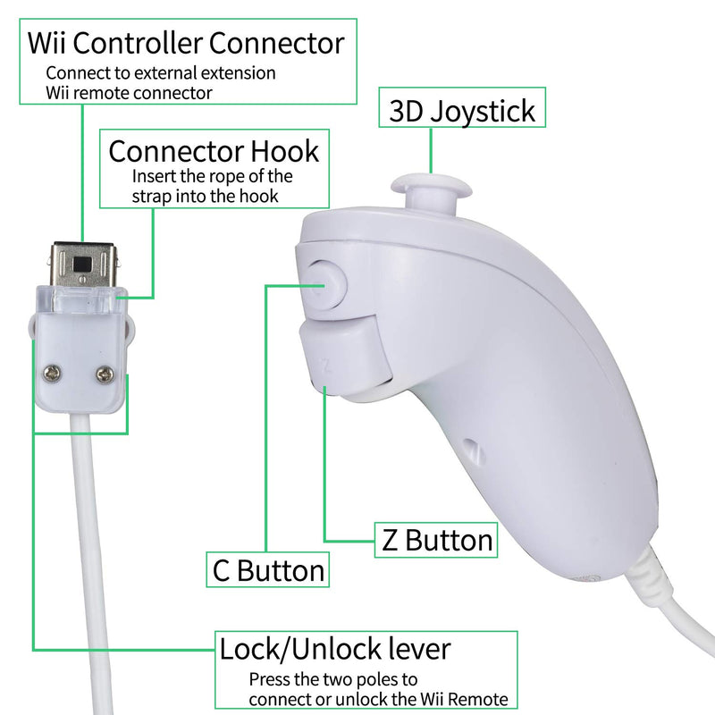 NC Nunchuck Controller Joystick Gamepad Replacement for wii Nunchuck Controller, Compatible with Nintendo Wii & Wii U Video Game Gamepads (White 1PCS) Wii Nunchuck Controller (1PCS) - LeoForward Australia