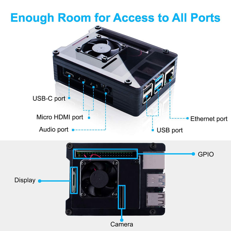  [AUSTRALIA] - Smraza Case for Raspberry Pi 4 Model B, Acrylic Case with Fan, 4PCS Heatsinks, 5V 3A USB-C Power Supply, USB Card Reader, 6 Feet Micro HDMI Cable, 7.8 inch Micro HDMI to HDMI Adapter Cable 4K Ultra HD