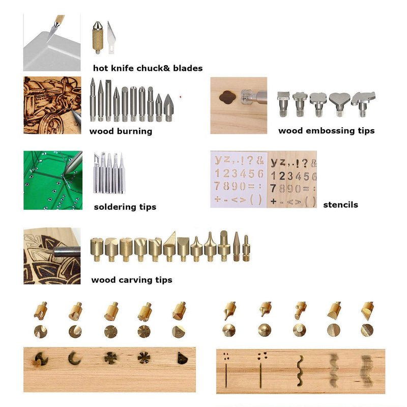  [AUSTRALIA] - Wood Pyrography Kit 37 Pieces 60W Hobby Adult Burner Wood Part Cork Leather Engraving Sculpture Wood Temperature Adjustable Length