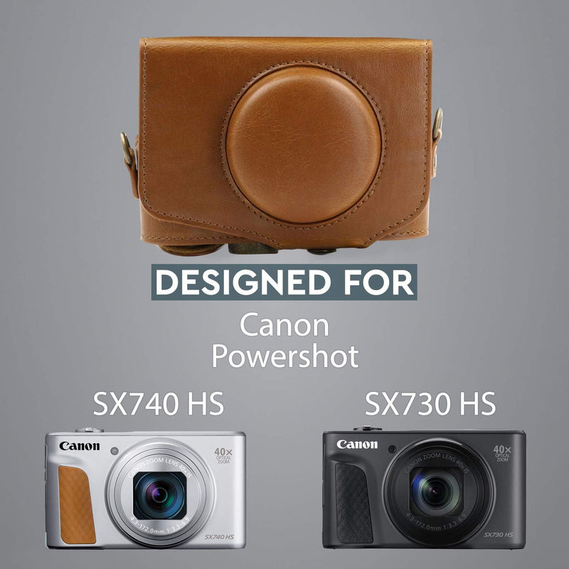  [AUSTRALIA] - MegaGear MG1175 Canon PowerShot SX740 HS, SX730 HS Ever Ready Leather Camera Case with Strap - Light Brown