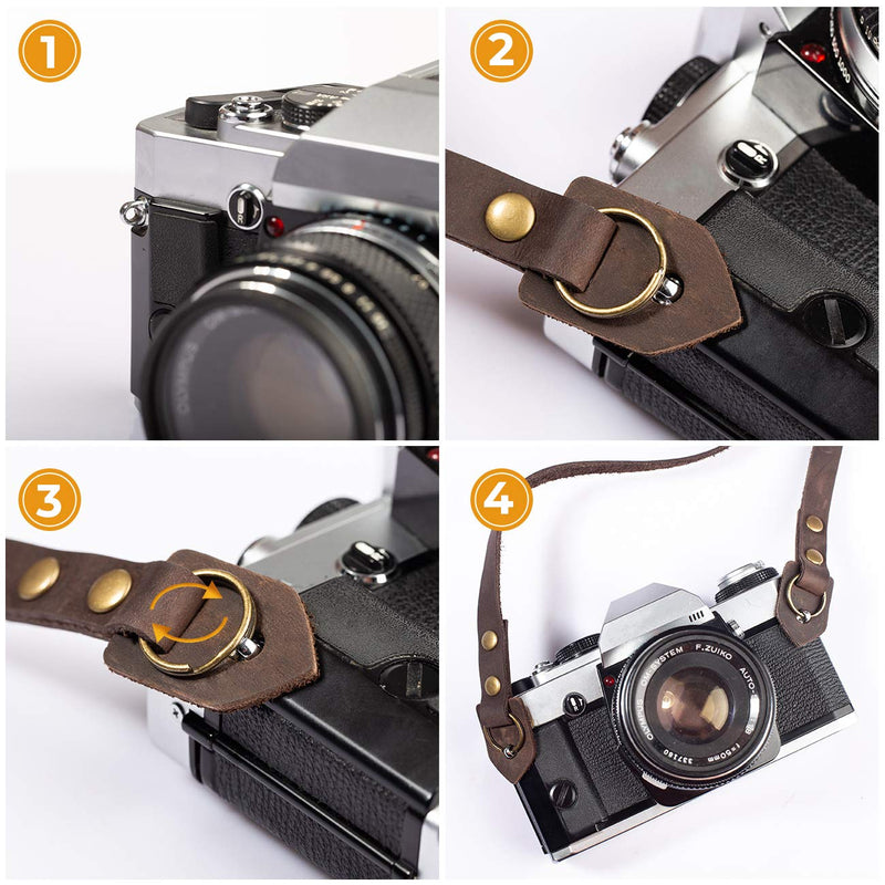  [AUSTRALIA] - TARION Genuine Leather Camera Strap Adjustable DSLR Shoulder Neck Strap Belt Dark Brown