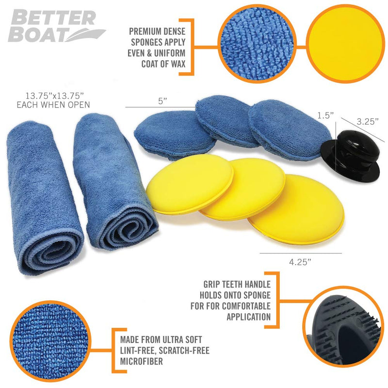  [AUSTRALIA] - Better Boat Microfiber Wax Applicator Pad Foam Applicator Pads Sponges Cloth and Handle Waxing Set Detailing Polishing for Boats Cars and More