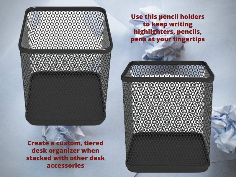 1InTheOffice Desk Pencil Holder, Pen Cups, Organizer, Pen Holders for Office and Home Desk, Industrial Mesh Metal, Matte Black 3/Pack - LeoForward Australia