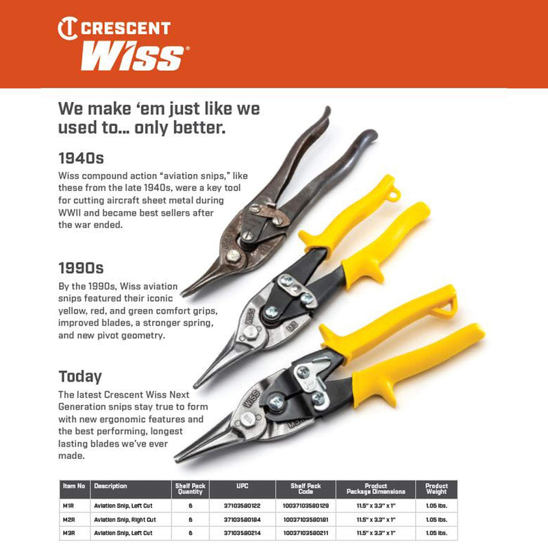 Crescent Wiss 9-3/4" MetalMaster Compound Action Straight and Right Cut Aviation Snips - M2R, Multi, One Size - LeoForward Australia