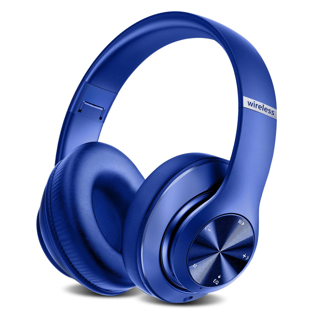 [AUSTRALIA] - Bluetooth Headphones Over-Ear, 60 Hours Playtime Foldable Lightweight Wireless Headphones Hi-Fi Stereo with 6 EQ Modes, Bass Adjustable Headset with Built-in HD Mic, FM, SD/TF for PC/Home Blue