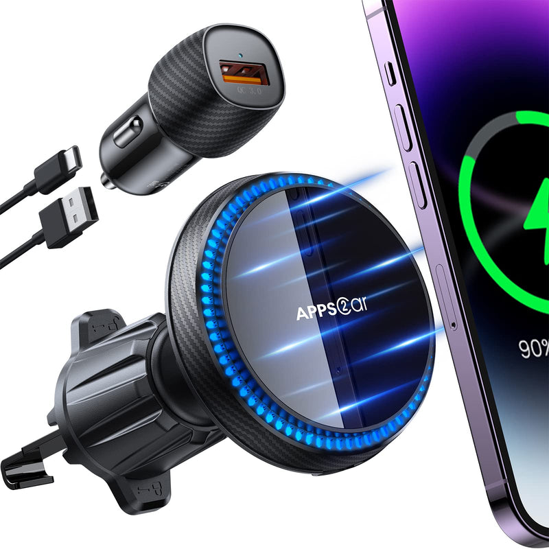  [AUSTRALIA] - APPS2Car Wireless Car Charger with 15W Fast Charging for Magsafe Car Vent Mount - Only Compatible with iPhone 14/13/Magsafe Series Phones, Equipped with 3200RPM Cooling Fan System