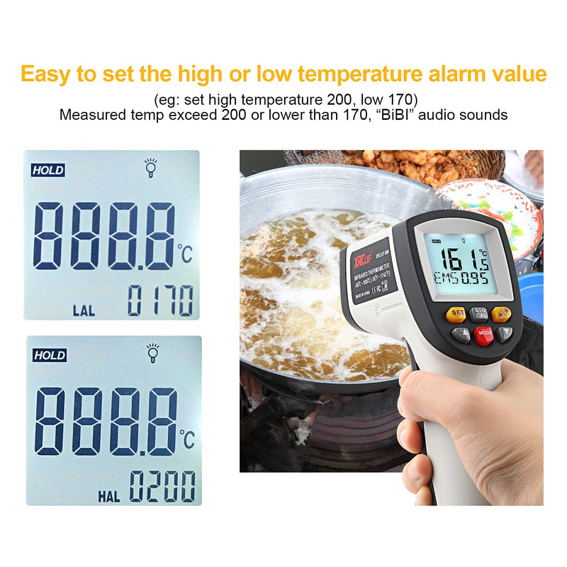  [AUSTRALIA] - Laser infrared thermometer temperature gun for measuring high temperatures -50°C ~ 950℃, data storage, max/min measurement (not for humans) -50～950℃ gray