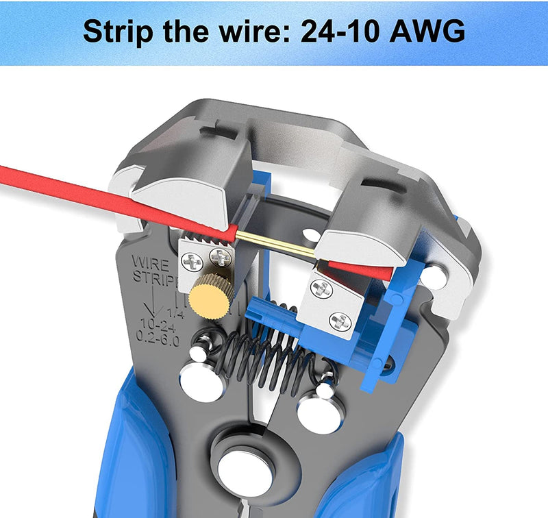  [AUSTRALIA] - VCELINK Automatic Wire Stripper Tool, Self Adjusting Wire Cutter Crimper Pliers for 24–10 AWG Electrical Wire Stripping, Cutting and Crimping (Blue) 8-Inch