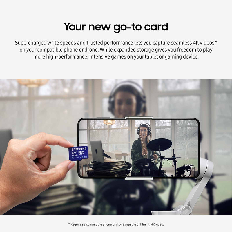  [AUSTRALIA] - SAMSUNG PRO Plus microSD Memory Card + Adapter, 512GB MicroSDXC, Up to 180 MB/s, Full HD & 4K UHD, UHS-I, C10, U3, V30, A2 for Android Phones, Tablets, GoPRO, DJI Drone, MB-MD512SA/AM, 2023 New PRO Plus Read/Write 180/130MB/s