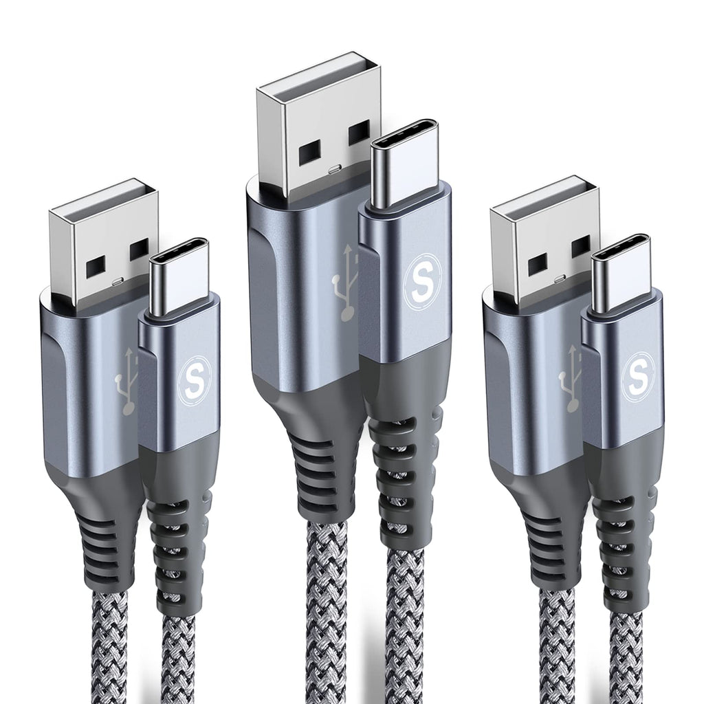  [AUSTRALIA] - sweguard USB Type C Cable 3.1A Fast Charging [3Pack,3.3ft], USB-A to USB-C Charger Nylon Braided Cord for Samsung Galaxy S21 S20 S10 S9 S8 Plus,Note 20 10,A02S A32 A71,LG stylo 6,Moto G-Grey 3.3ft Grey