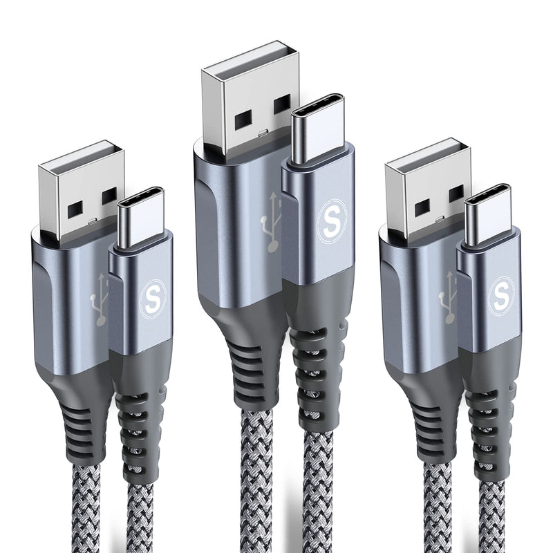  [AUSTRALIA] - USB Type C Cable 3.1A Fast Charging [3Pack,3.3ft],Sweguard USB-A to USB-C Charger Nylon Braided Cord for Samsung Galaxy S21 S20 S10 S9 S8 Plus,Note 20 10,A02S A32 A71,LG stylo 6,Moto G-Grey 3.3ft Grey
