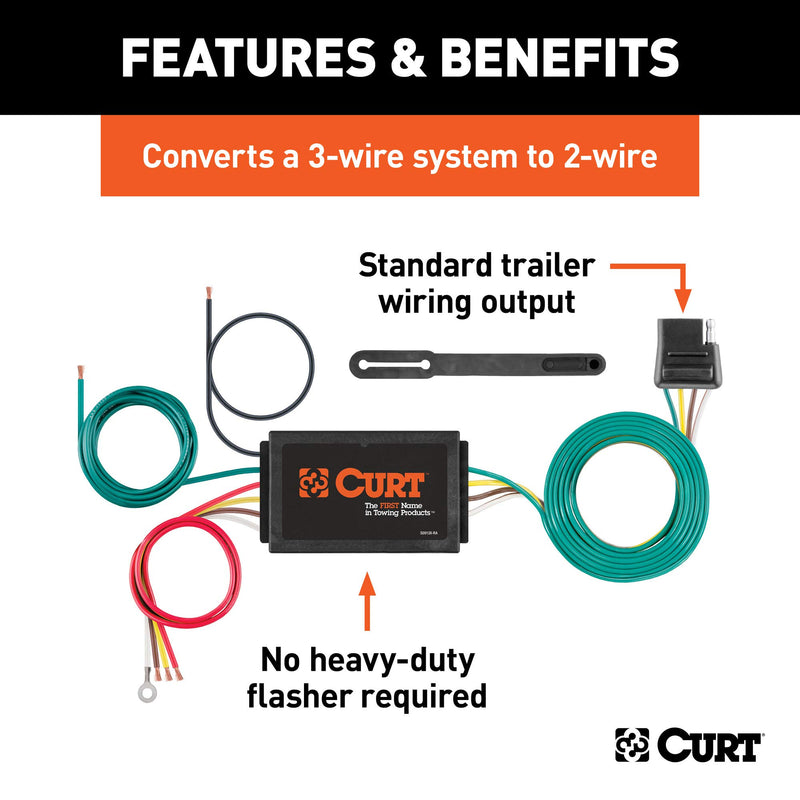  [AUSTRALIA] - CURT 56190 Powered 3-to-2-Wire Splice-in Trailer Tail Light Converter, 4-Pin Wiring Harness